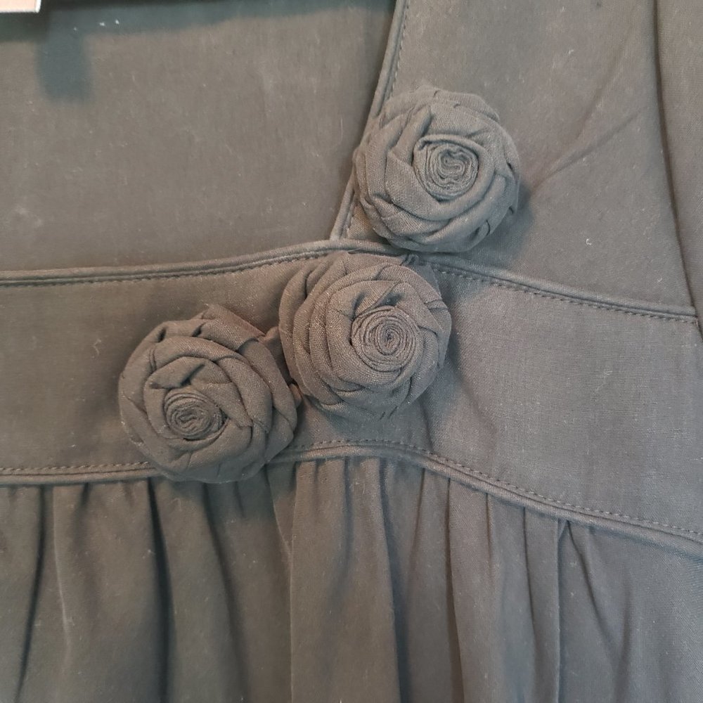 Silk Babydoll Mini Dress with Square Neck & Rose Detail - Picture 3 of 8